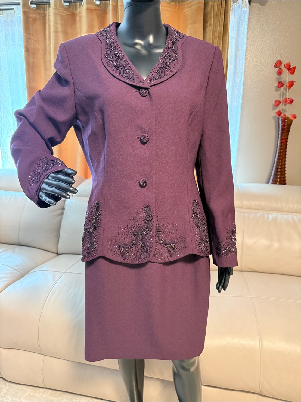 Embellished Plum Two-Piece Skirt Set